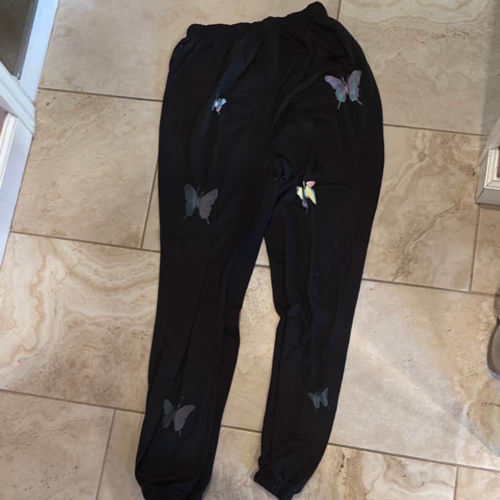 Black Joggers with Butterfly Accents